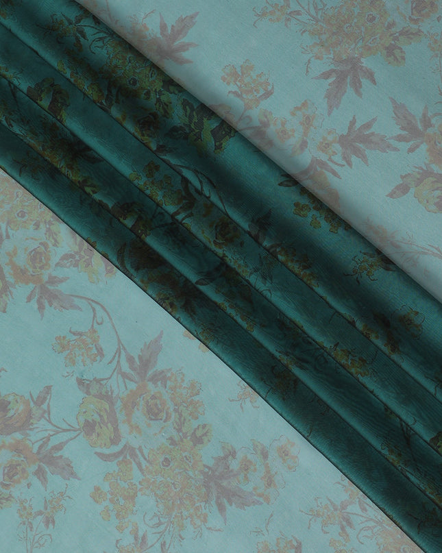 Refreshing Mint Green Silk Chiffon Fabric with Rose Floral Prints, 110cm Width – Ideal for Elegant Spring Apparel-D20102