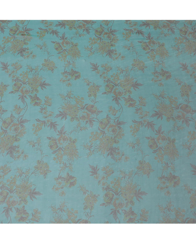 Refreshing Mint Green Silk Chiffon Fabric with Rose Floral Prints, 110cm Width – Ideal for Elegant Spring Apparel-D20102