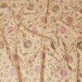 Soft Beige Synthetic Viscose Fabric with Pink and Gold Floral Embroidery, 110 cm Width-D20573