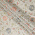 قماش فيسكوز صناعي رمادي فاتح مع تطريز زهري مرجاني وفضي، عرض 110 سم - D20574