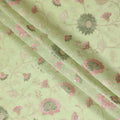 Light Green Synthetic Viscose Fabric with Pink and Gold Floral Embroidery, 110 cm Width-D20575