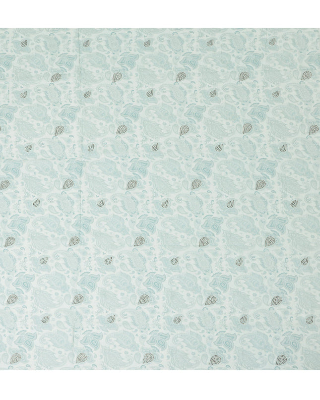 Mint Blue Synthetic Viscose Fabric with Silver Paisley and Stone Work, 110 cm Width-D20577