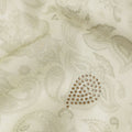 Cream Synthetic Viscose Fabric with Gold Paisley and Stone Work, 110 cm Width-D20578