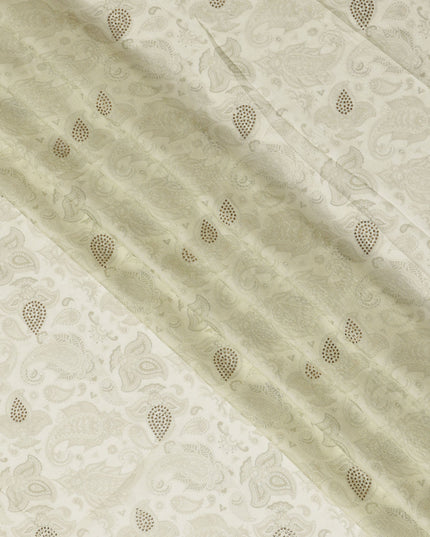 Cream Synthetic Viscose Fabric with Gold Paisley and Stone Work, 110 cm Width-D20578