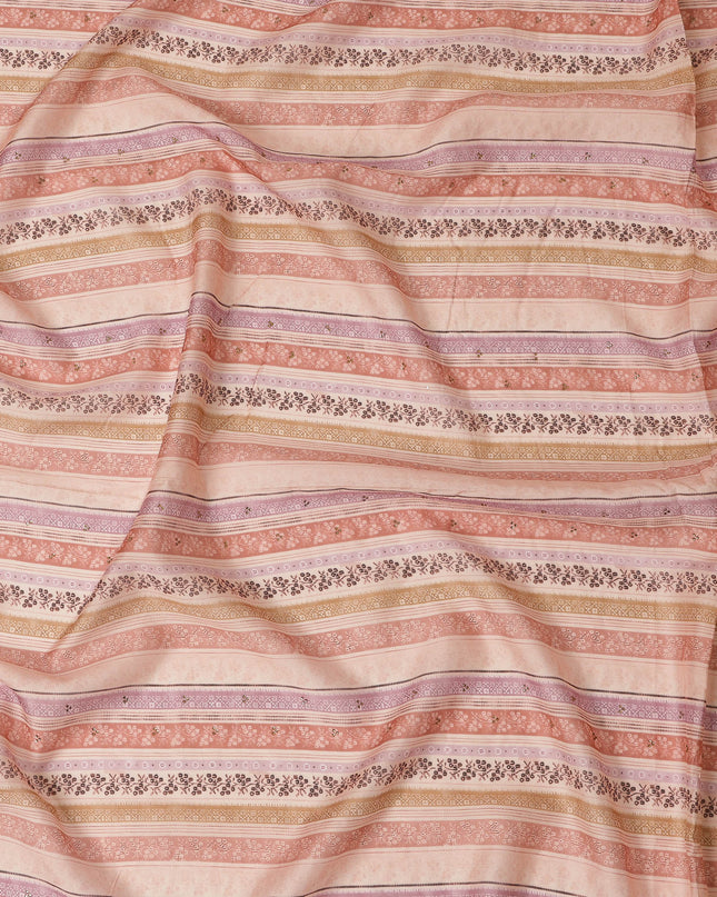 Peach and Beige Striped Synthetic Viscose Fabric with Stone Work, 110 cm Width-D20579