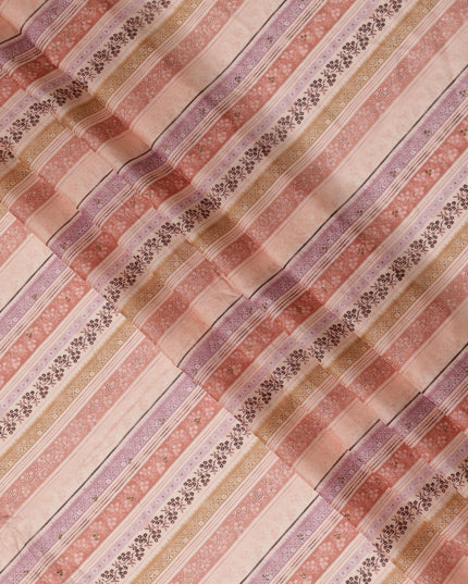 Peach and Beige Striped Synthetic Viscose Fabric with Stone Work, 110 cm Width-D20579