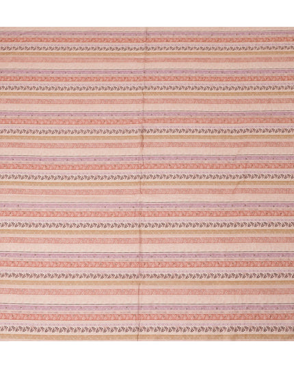 Peach and Beige Striped Synthetic Viscose Fabric with Stone Work, 110 cm Width-D20579