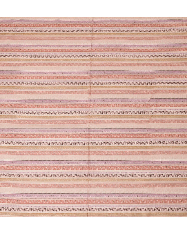 Peach and Beige Striped Synthetic Viscose Fabric with Stone Work, 110 cm Width-D20579