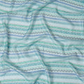 Light Blue and Green Striped Synthetic Viscose Fabric with Stone Work, 110 cm Width-D20580