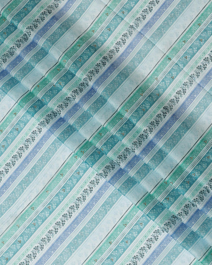 Light Blue and Green Striped Synthetic Viscose Fabric with Stone Work, 110 cm Width-D20580