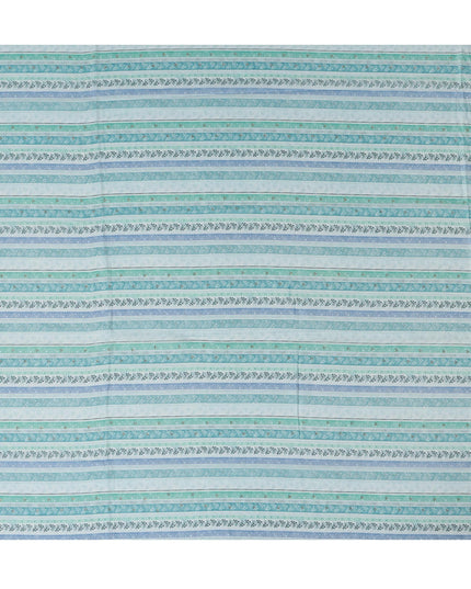 Light Blue and Green Striped Synthetic Viscose Fabric with Stone Work, 110 cm Width-D20580