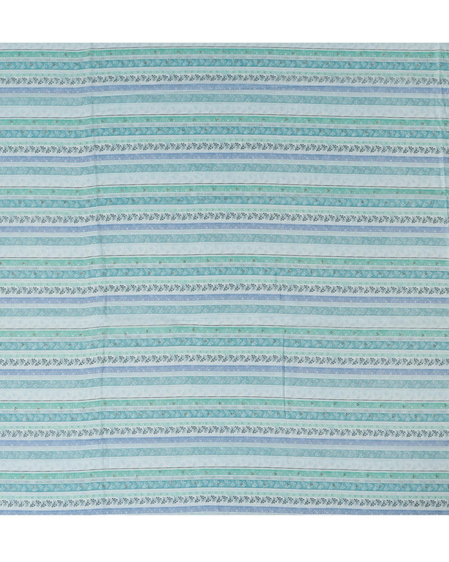 Light Blue and Green Striped Synthetic Viscose Fabric with Stone Work, 110 cm Width-D20580