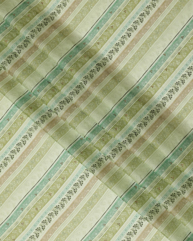 Light Green and Beige Striped Synthetic Viscose Fabric with Stone Work, 110 cm Width-D20581