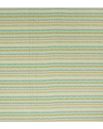 Light Green and Beige Striped Synthetic Viscose Fabric with Stone Work, 110 cm Width-D20581