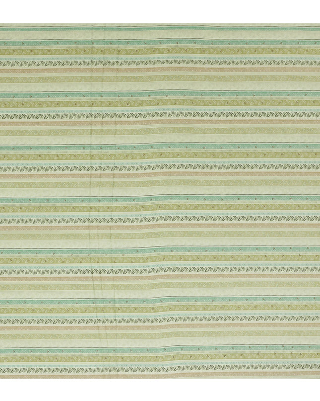 Light Green and Beige Striped Synthetic Viscose Fabric with Stone Work, 110 cm Width-D20581