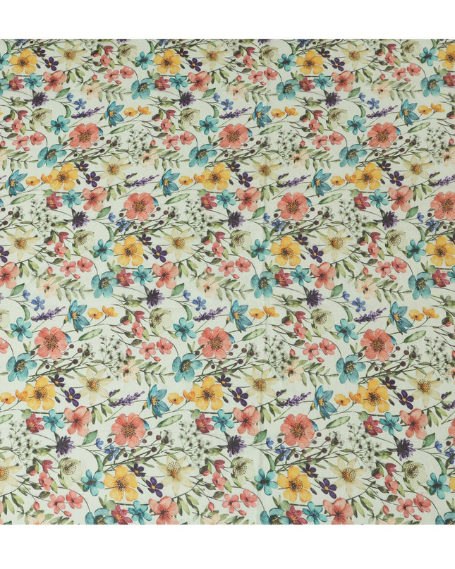 Mint Green Synthetic Viscose Fabric with Multicolor Floral Print and Stone Work, 110 cm Width-D20582