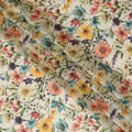 Ivory Synthetic Viscose Fabric with Multicolor Floral Print and Stone Work, 110 cm Width-D20584 Regal Fabrics