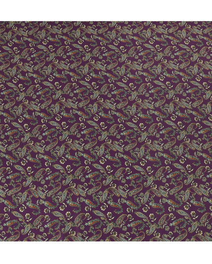 Deep Purple Viscose Fabric with Paisley and Floral Digital Print, 110 cm Width-D20621