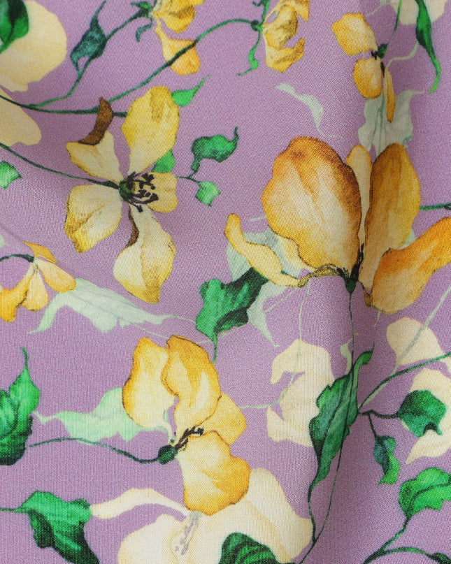 Lavender Viscose Fabric with Yellow Floral Digital Print, 110 cm Width-D20622