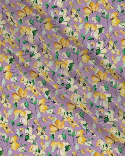 Lavender Viscose Fabric with Yellow Floral Digital Print, 110 cm Width-D20622