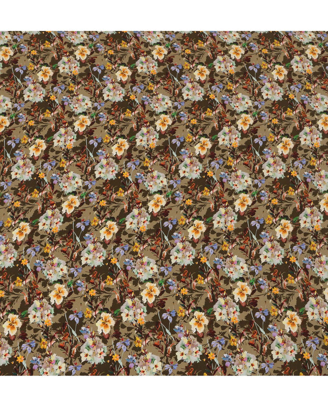 Olive Green Viscose Fabric with Multicolor Floral Digital Print, 110 cm Width-D20625