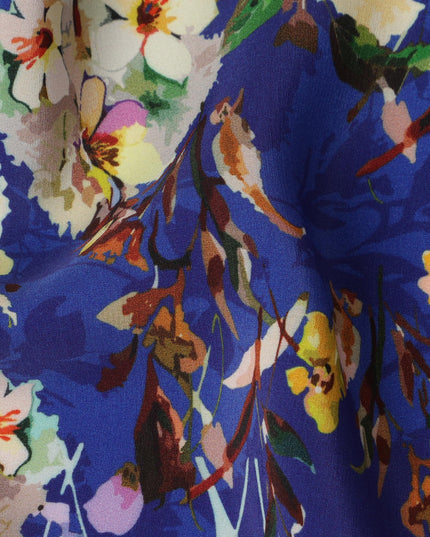 Royal Blue Viscose Fabric with Multicolor Floral Digital Print, 110 cm Width-D20626