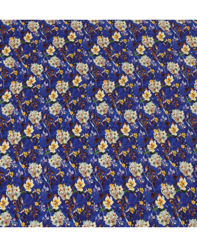 Royal Blue Viscose Fabric with Multicolor Floral Digital Print, 110 cm Width-D20626