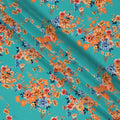 قماش فيسكوز أزرق مائي مع طباعة رقمية بأزهار برتقالية وصفراء، عرض 110 سم - D20630