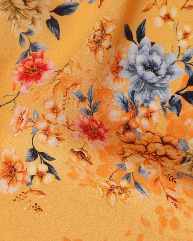 Mustard Yellow Viscose Fabric with Multicolor Floral Digital Print, 110 cm Width-D20631