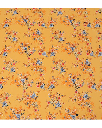 Mustard Yellow Viscose Fabric with Multicolor Floral Digital Print, 110 cm Width-D20631