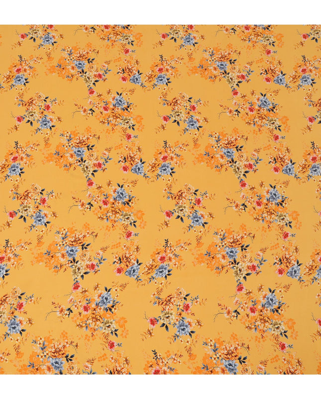 Mustard Yellow Viscose Fabric with Multicolor Floral Digital Print, 110 cm Width-D20631