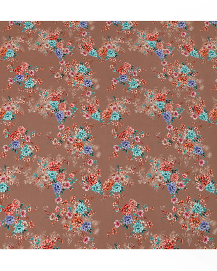 Taupe Viscose Fabric with Multicolor Floral Digital Print, 110 cm Width-D20632