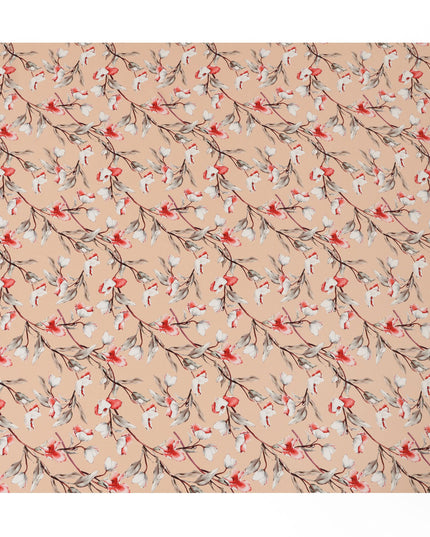 Peach Viscose Fabric with White and Coral Floral Digital Print, 110 cm Width-D20635