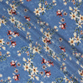 Sky Blue Viscose Fabric with White and Red Floral Digital Print, 110 cm Width-D20637