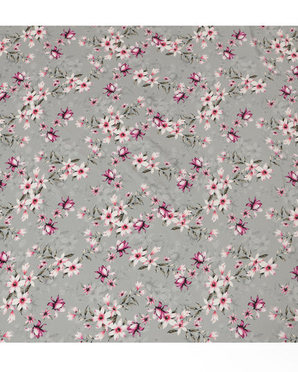 Light Grey Viscose Fabric with Pink and White Floral Digital Print, 110 cm Width-D20638