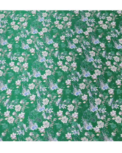 Green Floral Pure Silk Satin Fabric - 140 cm Width, Made in Italy-D20720