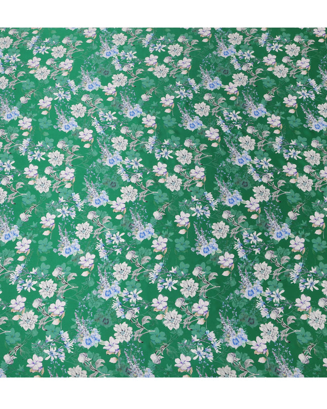 Green Floral Pure Silk Satin Fabric - 140 cm Width, Made in Italy-D20720