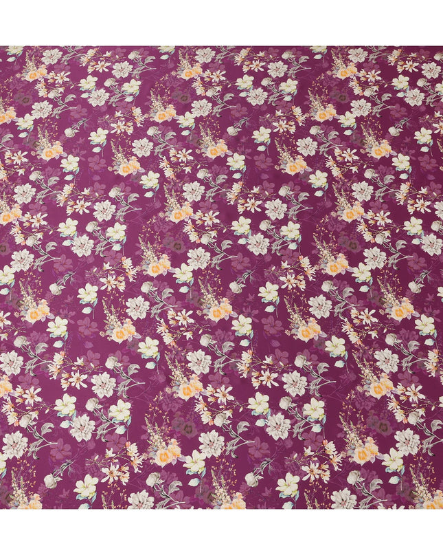 Plum Floral Pure Silk Satin Fabric - 140 cm Width, Made in Italy-D20721