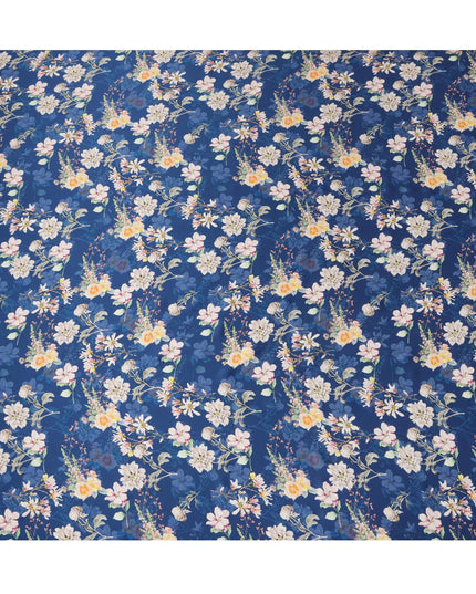 Navy Floral Pure Silk Satin Fabric - 140 cm Width, Made in Italy-D20722