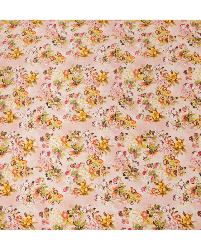 Peach Floral Pure Silk Satin Fabric - 140 cm Width, Made in Italy-D20724