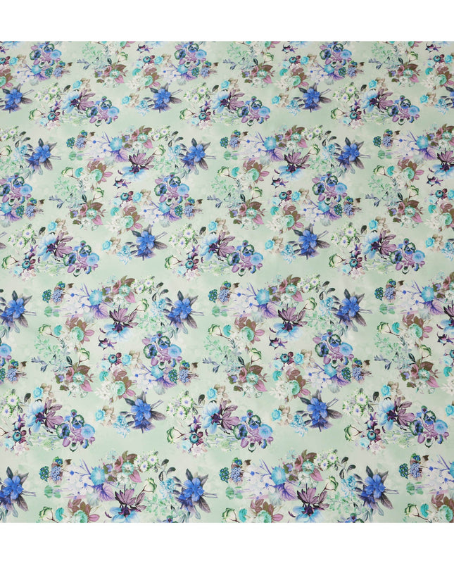 Mint Green Floral Pure Silk Satin Fabric - 140 cm Width, Made in Italy-D20725