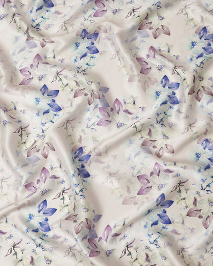 Ivory Floral Pure Silk Satin Fabric - 140 cm Width, Made in Italy-D20726