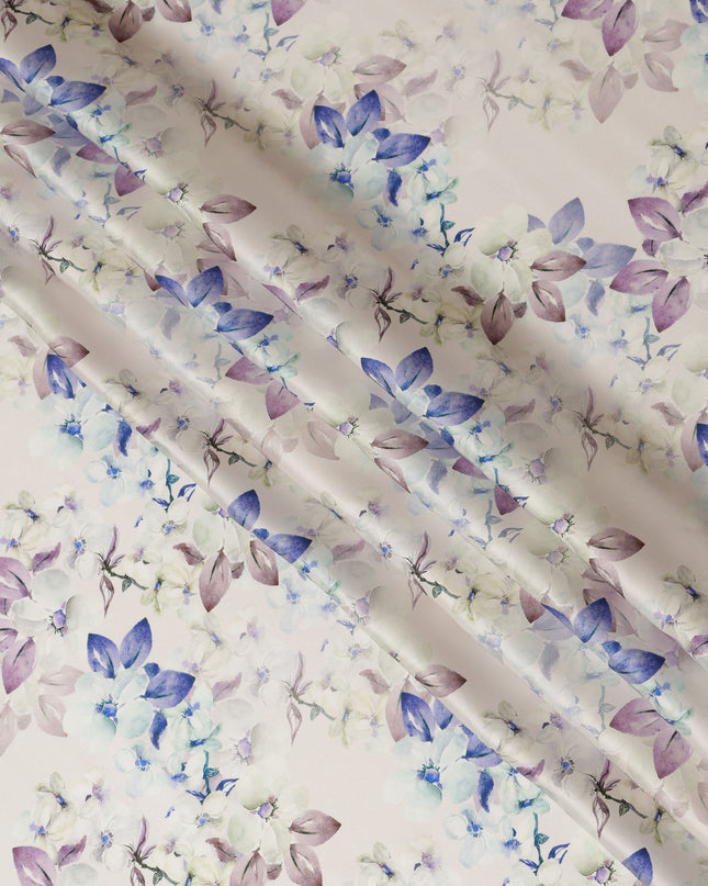 Ivory Floral Pure Silk Satin Fabric - 140 cm Width, Made in Italy-D20726