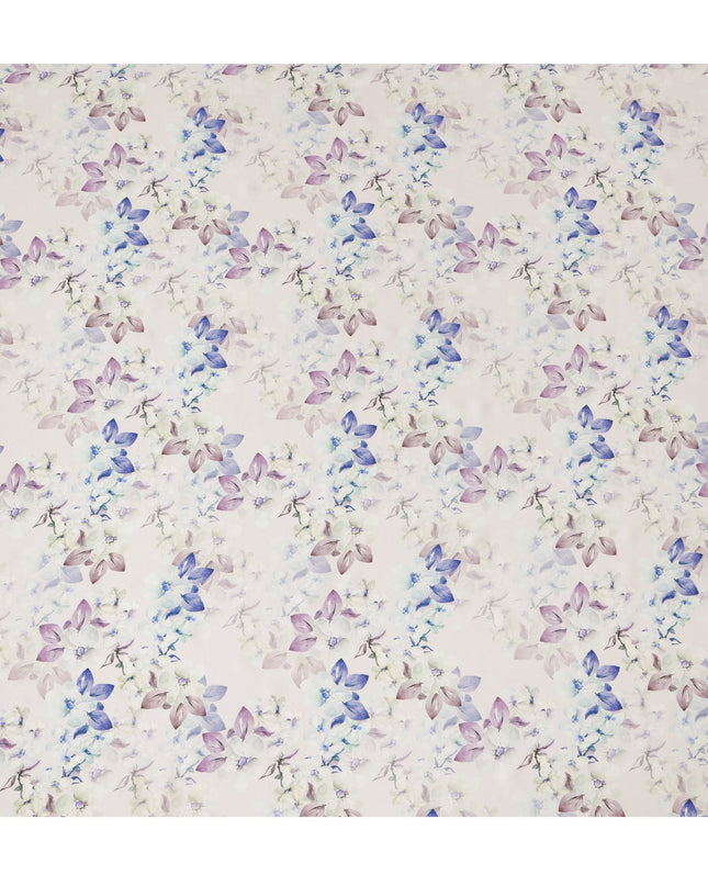 Ivory Floral Pure Silk Satin Fabric - 140 cm Width, Made in Italy-D20726