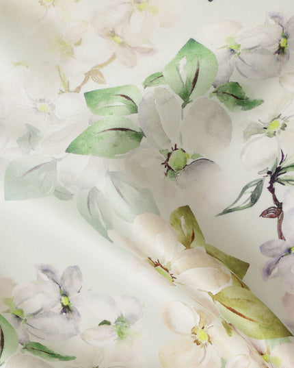 Light Green Floral Pure Silk Satin Fabric - 140 cm Width, Made in Italy-D20727