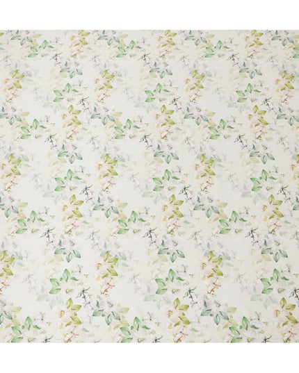 Light Green Floral Pure Silk Satin Fabric - 140 cm Width, Made in Italy-D20727