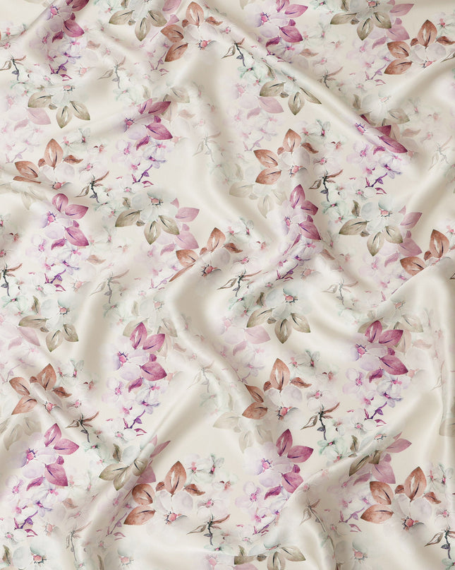 Cream Floral Pure Silk Satin Fabric - 140 cm Width, Made in Italy-D20728