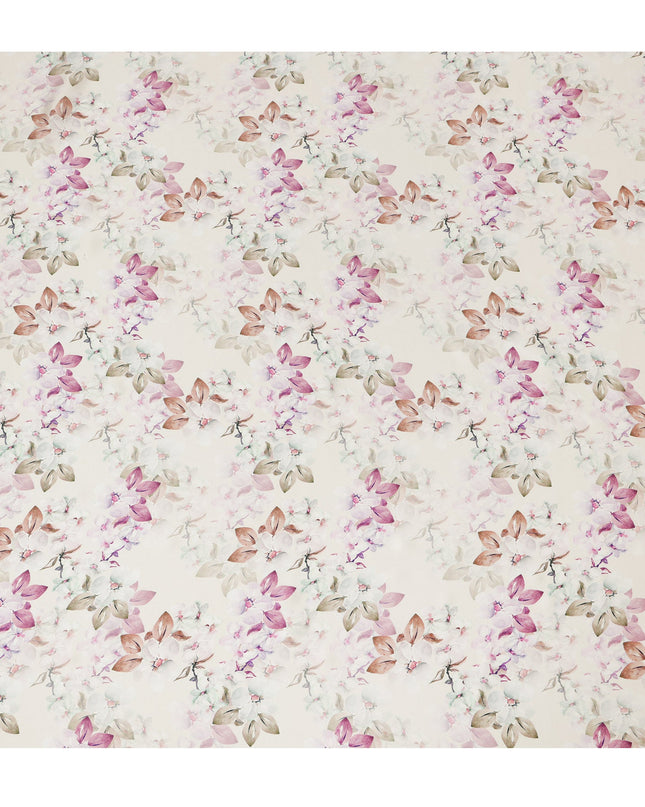 Cream Floral Pure Silk Satin Fabric - 140 cm Width, Made in Italy-D20728