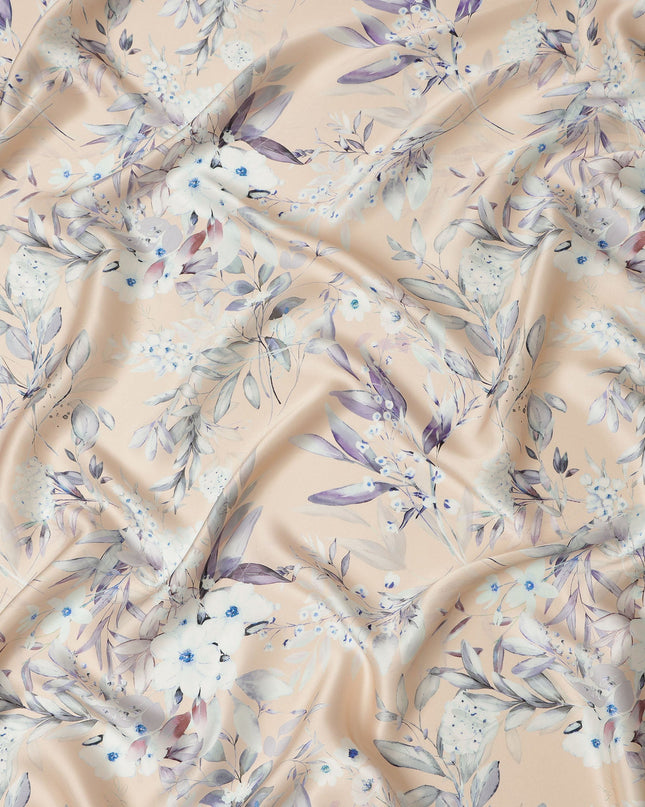 Peach Blush Floral Pure Silk Satin Fabric - 140 cm Width, Made in Italy-D20729