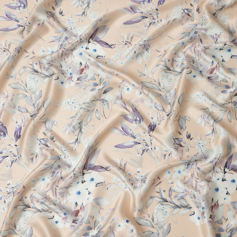 Peach Blush Floral Pure Silk Satin Fabric - 140 cm Width, Made in Italy-D20729 - Regal Fabrics